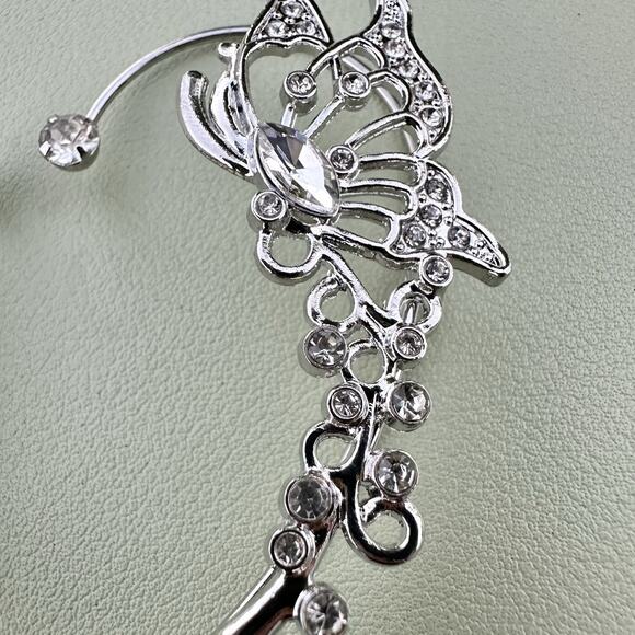 Silver Tone Butterfly Ear Cuffs Climber Hooks Rhinestone Fairycore Whimsical - Picture 3 of 5